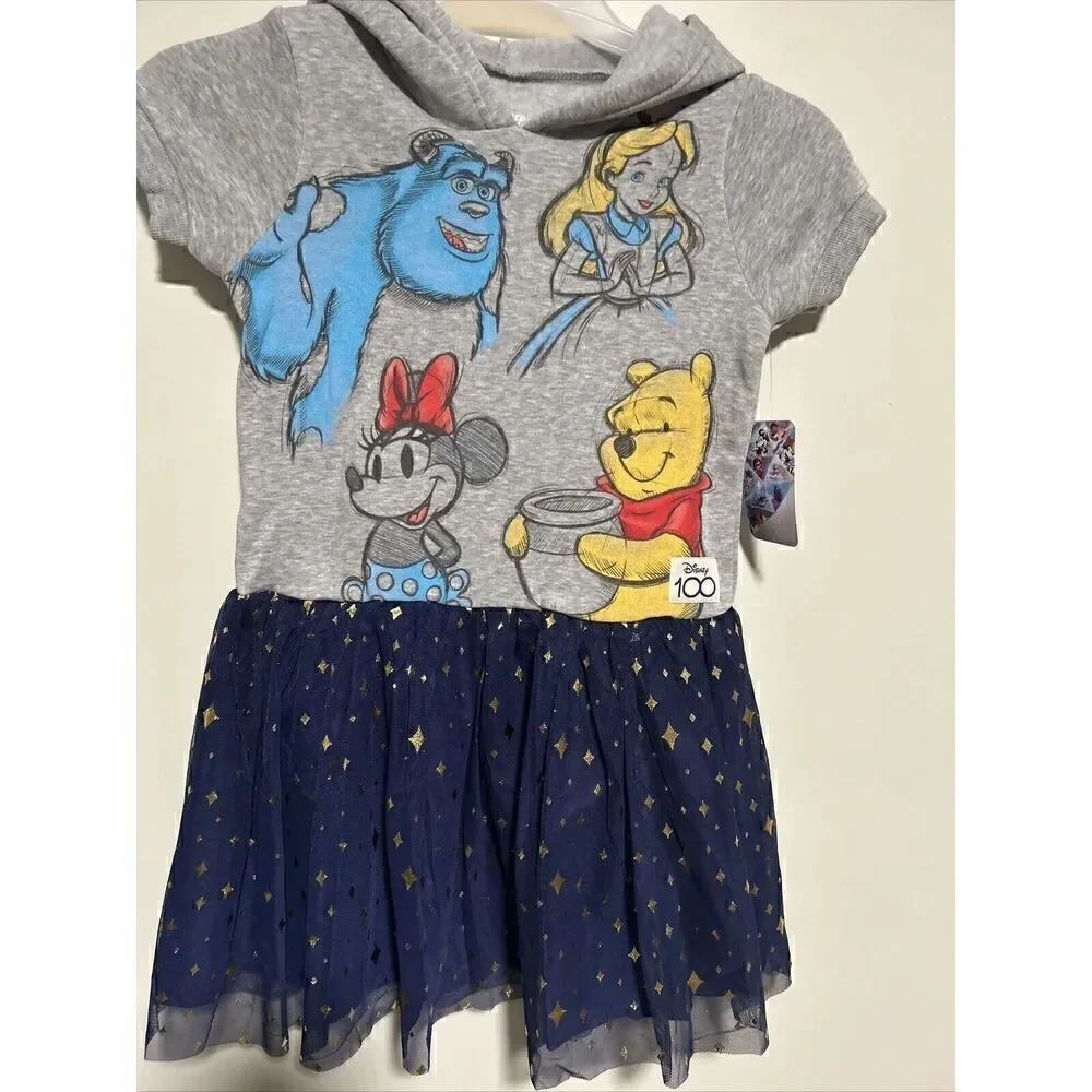 Disney Girls 100 Years Hooded Dress with Tulle Skirt Size 7-8 NWT